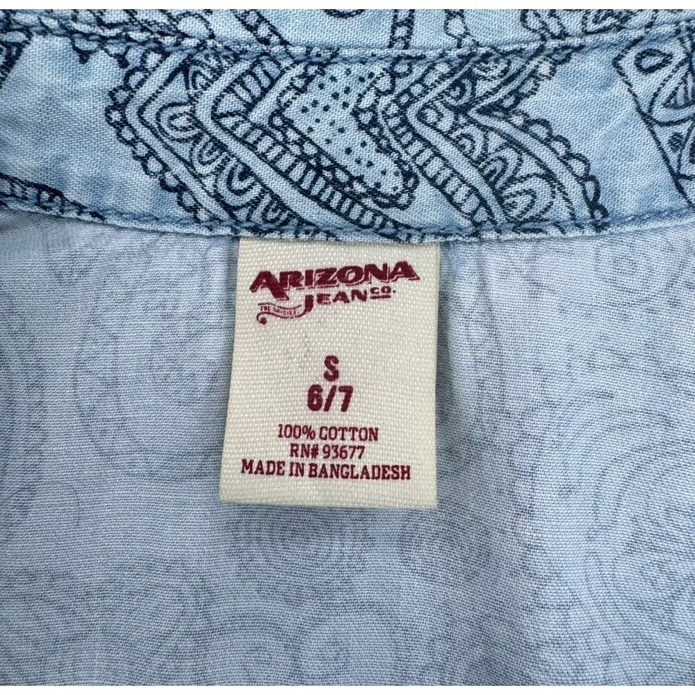Arizona Jean Co Girls Blue Paisley Heart Cotton Shirt Dress Sz S 6/7 Sleeveless